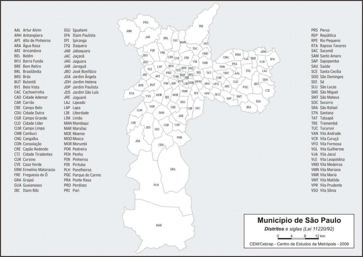 Карта раёнаў Сан-Паўлу