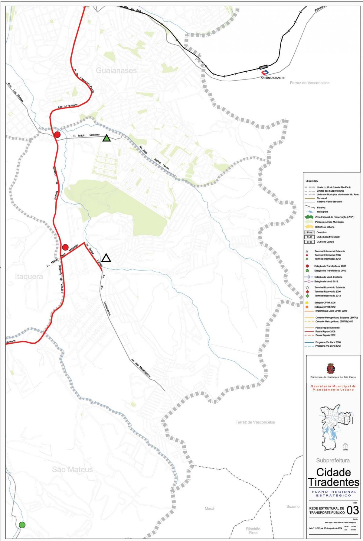 Карта Сидаде Тирадентесе Сан-Паўлу - грамадскі транспарт