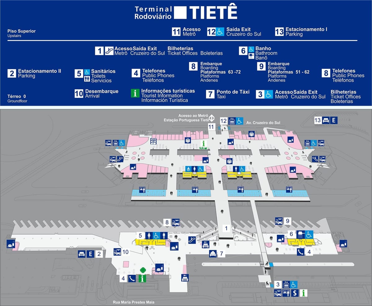 Карта аўтобуснага тэрмінала Тиете - верхні паверх