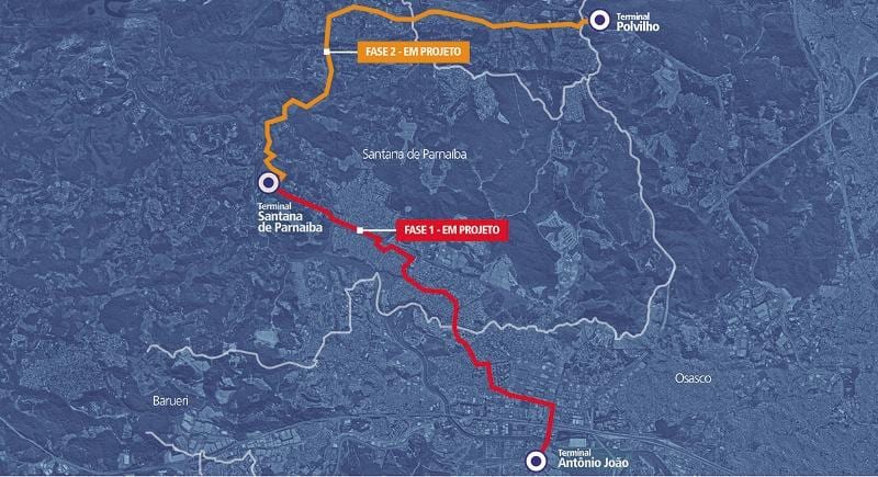 Карта коредоре БРТ метрапалітэна Альфавиль-Кажамар