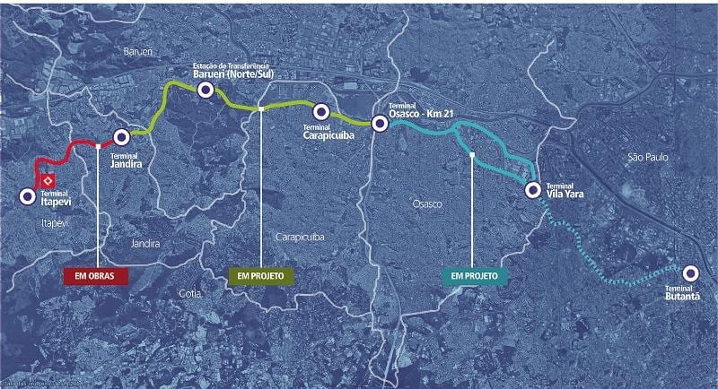 Карта коредоре метрапалітэна Итапеви