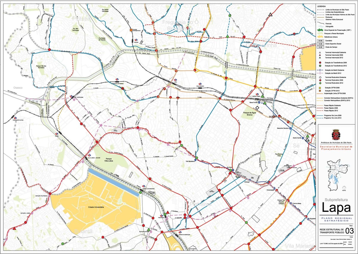 Карта Лапа Сан - Паўлу - грамадскі транспарт