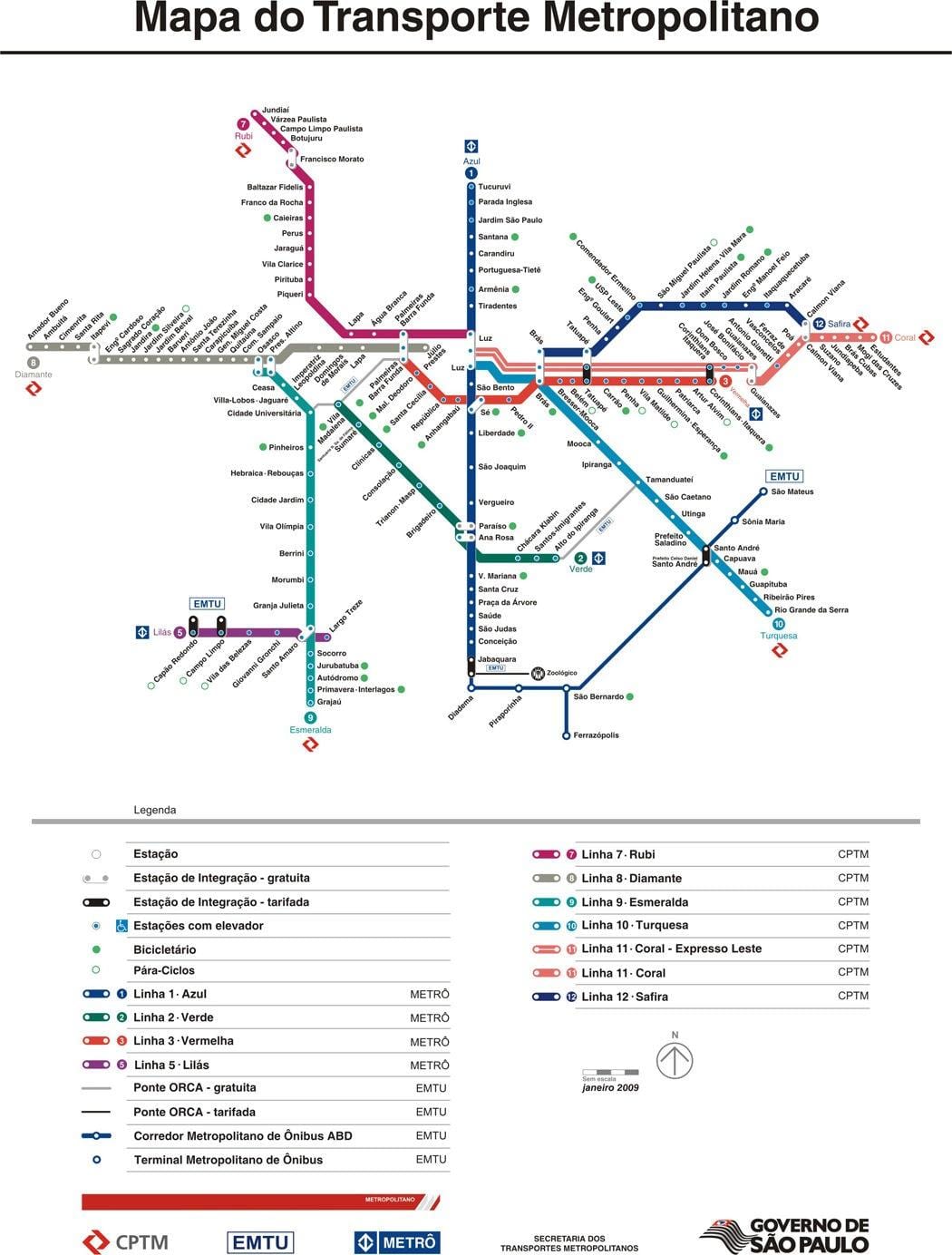 Карта Сан-Паўлу CPTM транспарту