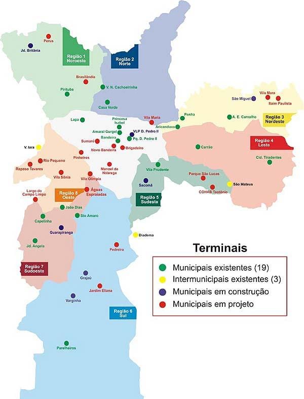 Карта тэрміналаў аўтобусе Сан-Паўлу