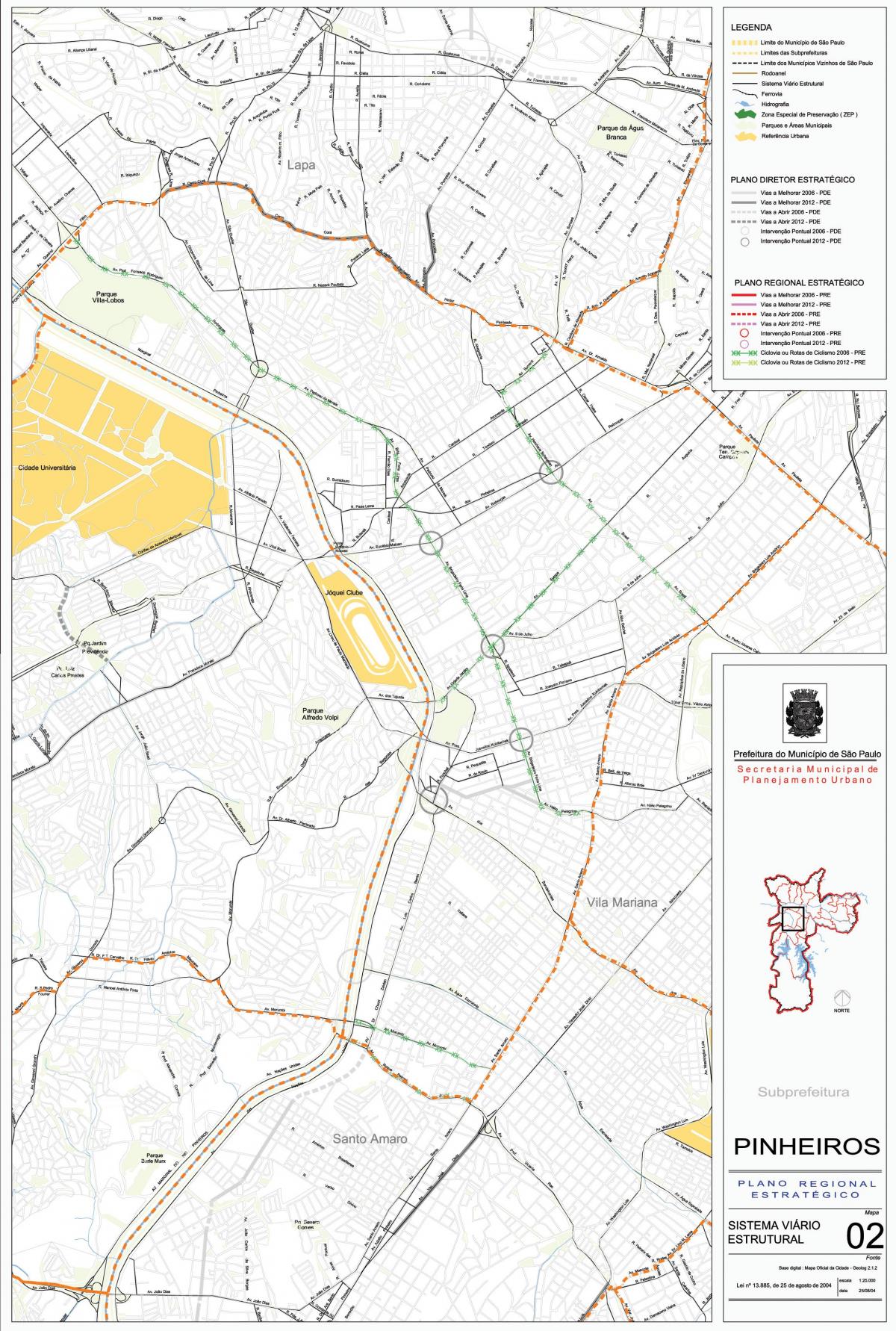 Карта Пинхейрос горада Сан - Паўлу - дарог