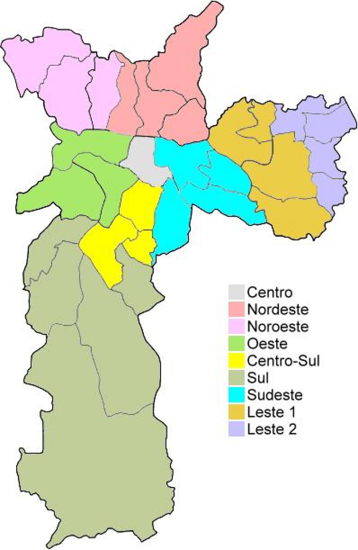 Карта адміністрацыйных раёнаў у Сан-Паўлу