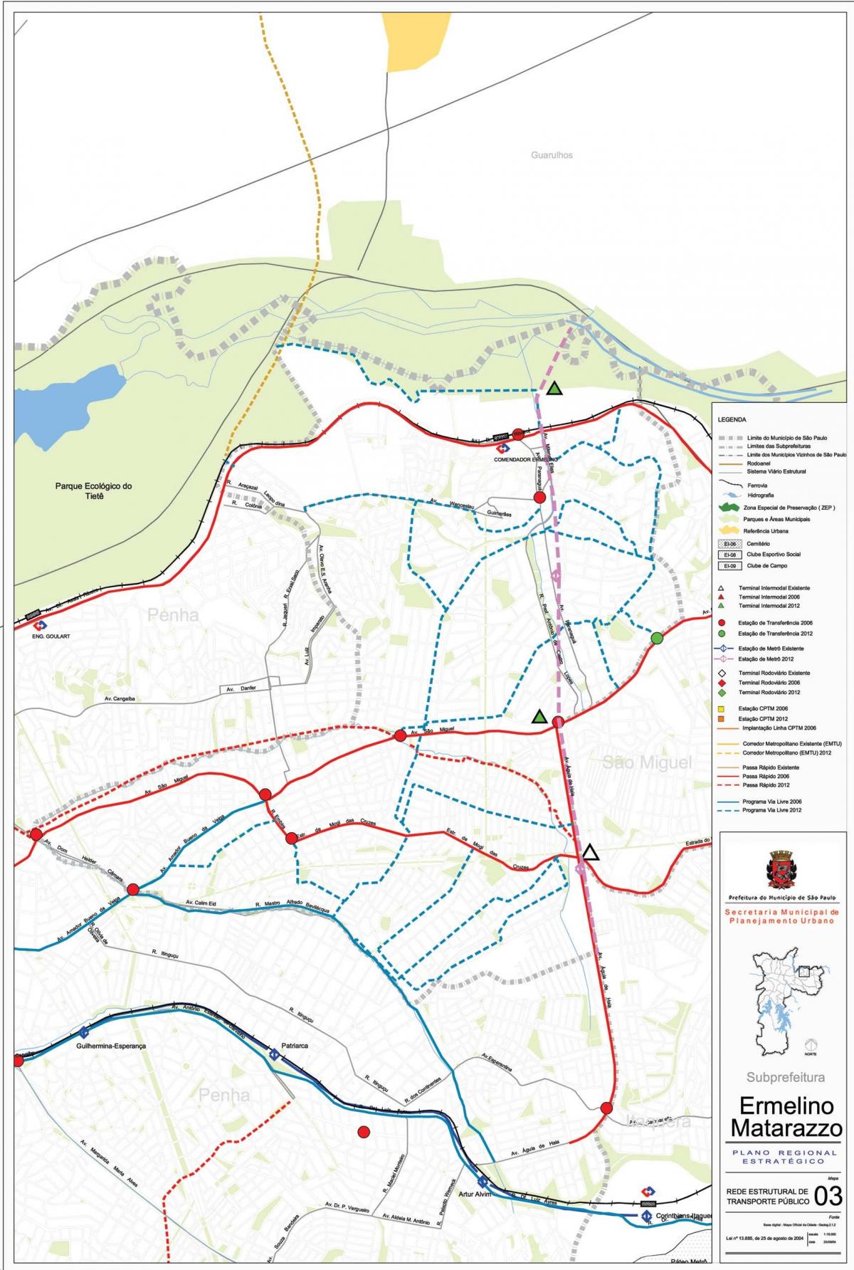 Карта Ermelino Матараццо Сан - Паўлу - грамадскі транспарт
