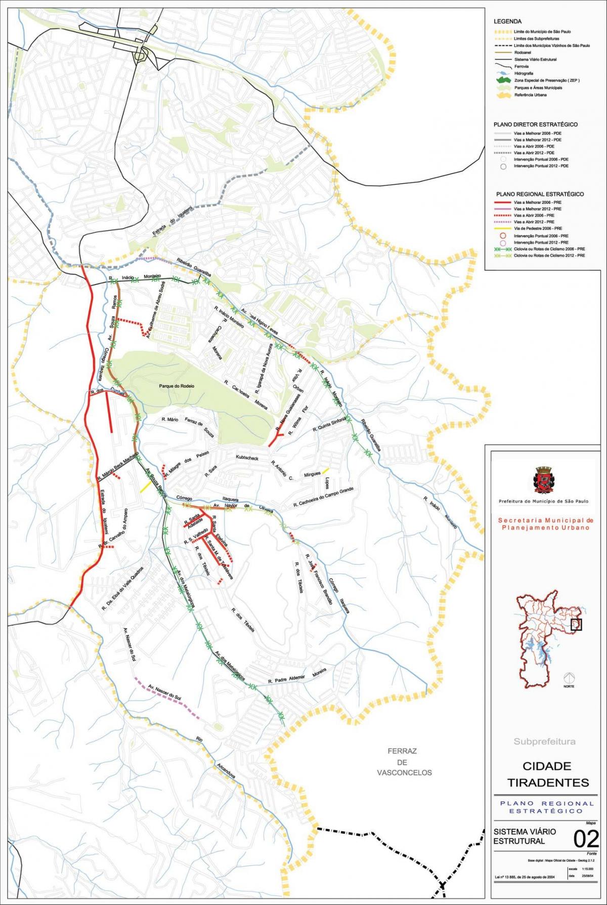Карта Сидаде Тирадентесе Сан-Паўлу - дарог