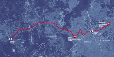 Карта коредоре БРТ метрапалітэна перыметры Альта Тиете
