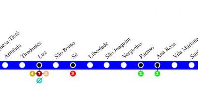Карта Сан-Паўлу метро - лінія 1 - сіні