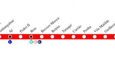 Карта метро Сан - Паўлу - лінія 3 - Чырвоная