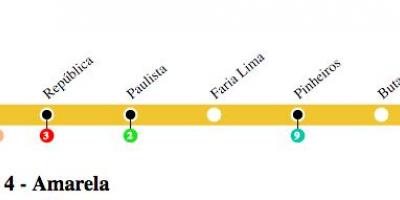 Карта метро Сан - Паўлу - лінія 4 - жоўтая